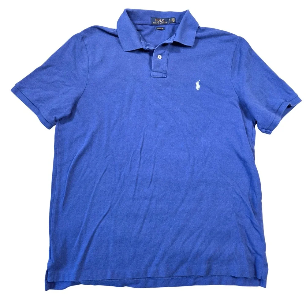 Polo Ralph Lauren Mens Classic Fit Mesh Polo Shirt Blue Large White Pony Logo